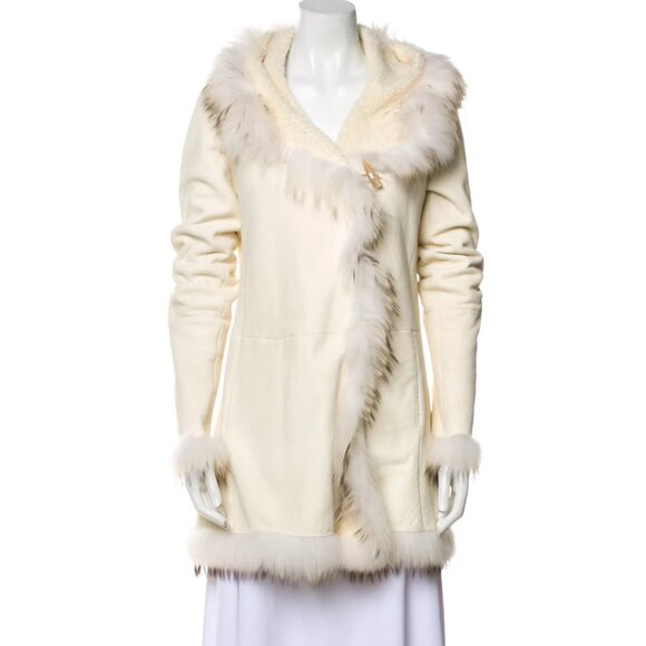 Nigel Preston & Knight White Suede Leather Sheepskin Hooded Fur Coat Shearling - Picture 1 of 9